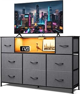 Grey TV Stand with LED Lights & Charging, for 45, 50, 55 inch TV