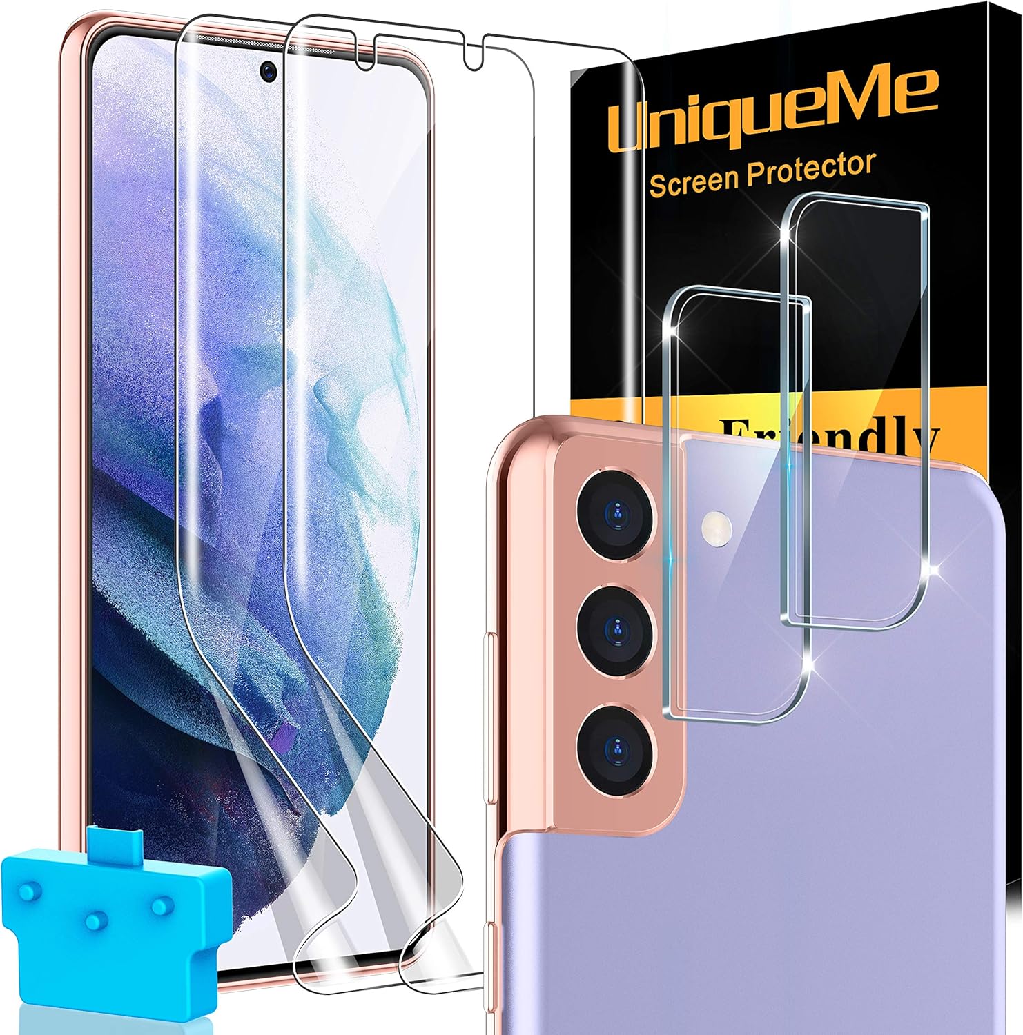 UniqueMe [2+2] 2 Pack Flexible TPU Screen Protector + 2 Pack Camera Lens Protector Compatible for Samsung Galaxy S21 Plus / S21+ 5G (6.7 inch), Max Coverage, Support Unlock Fingerprint : Cell Phones & Accessories