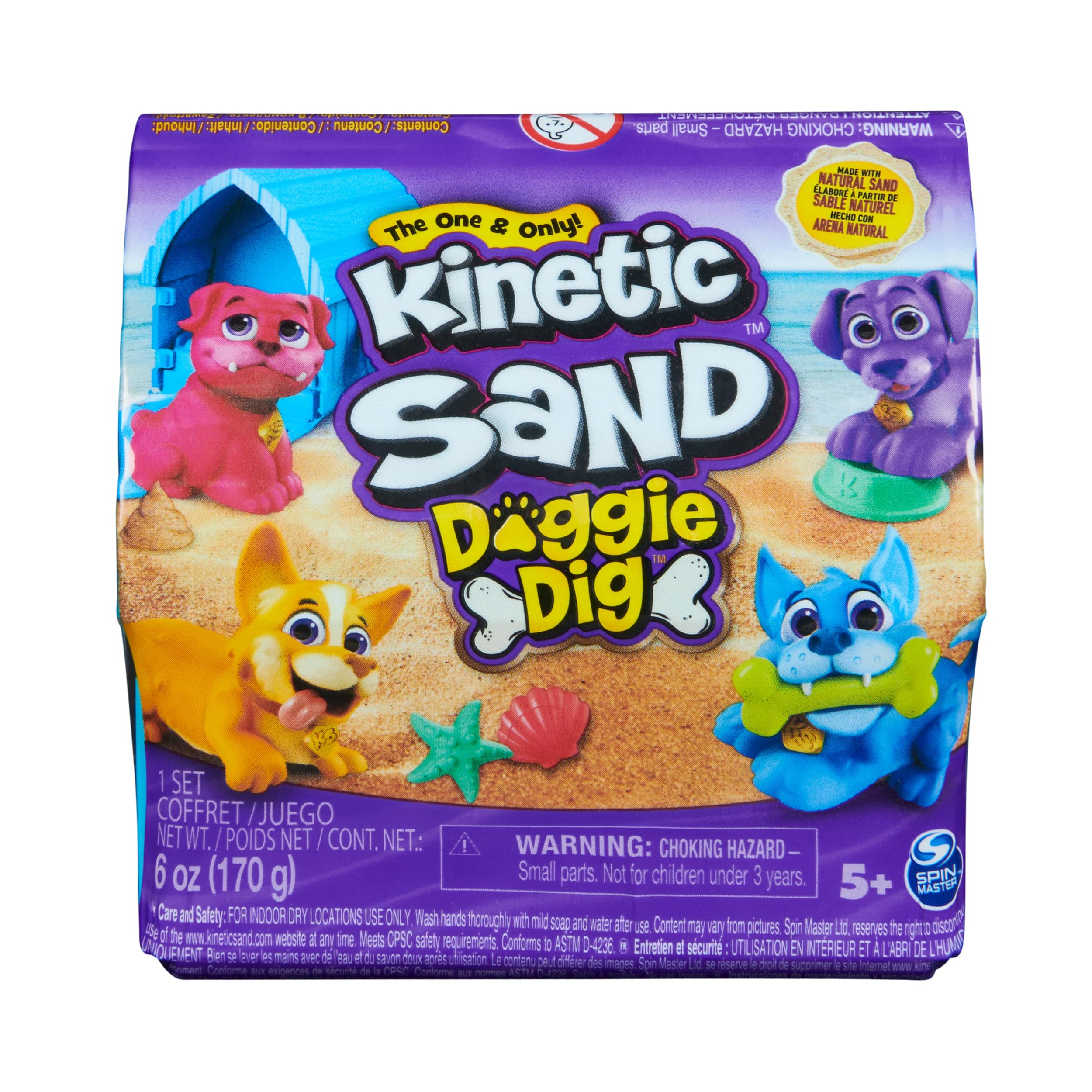 Kinetic Sand Dog House - with 170 g Magic Beach Sand, 1 Dog Figure and Accessories for Creative Indoor Sand Play Fun, for Children from 3 Years