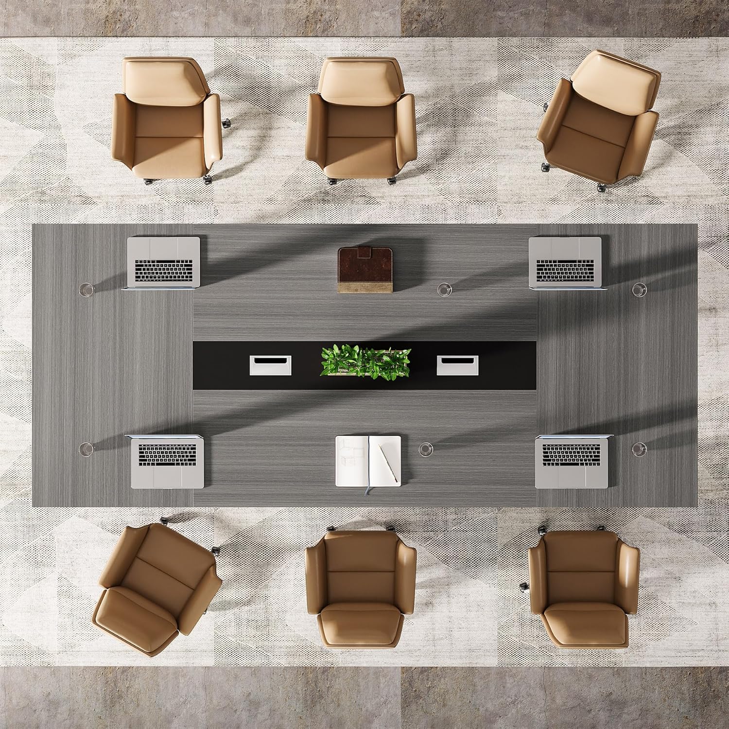 Tribesigns 8FT Large Conference Table for 10 People, Industrial 94.5-Inch Meeting Table with Two Grommets, Rectangular Podcast Training Table for Home Office, Studio, Business, 2 PCS