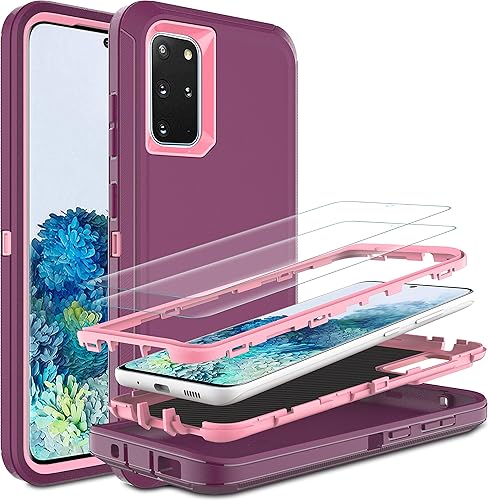 Funda para S20 Plus, Galaxy S20 Plus con protector de pantalla de TPU flexible autorreparable 2 unidades, funda pesada 3 en 1 de cuerpo completo a