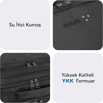 Mack Office Eco MCE-1212 Çevre Dostu 16 inç Su İtici Laptop Sırt Çantası, USB Şarj Portlu Bilgisayar ve Notebook Çantası, Kadın Erkek Bilgisayar İş Çantası, Üniversite Okul Çantası, Siyah