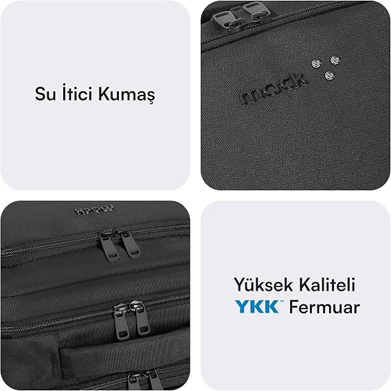 Mack Office Eco MCE-1212 Çevre Dostu 16 inç Su İtici Laptop Sırt Çantası, USB Şarj Portlu Bilgisayar ve Notebook Çantası, Kadın Erkek Bilgisayar İş Çantası, Üniversite Okul Çantası, Siyah