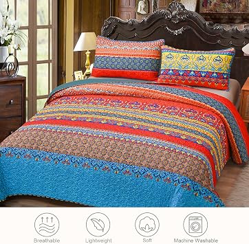 Exclusivo Mezcla Reversible Boho Quilts Twin Size Blue