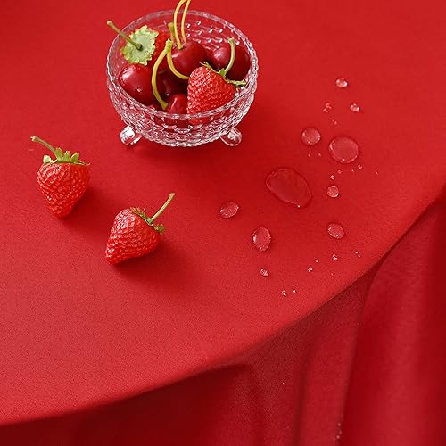 Miniatura 3 de MEANMOY - Mantel redondo de 210 GSM, resistente al agua y a las manchas, en color rojo, para mesa circular - Funda de mesa pequeña de 48 pulgadas,