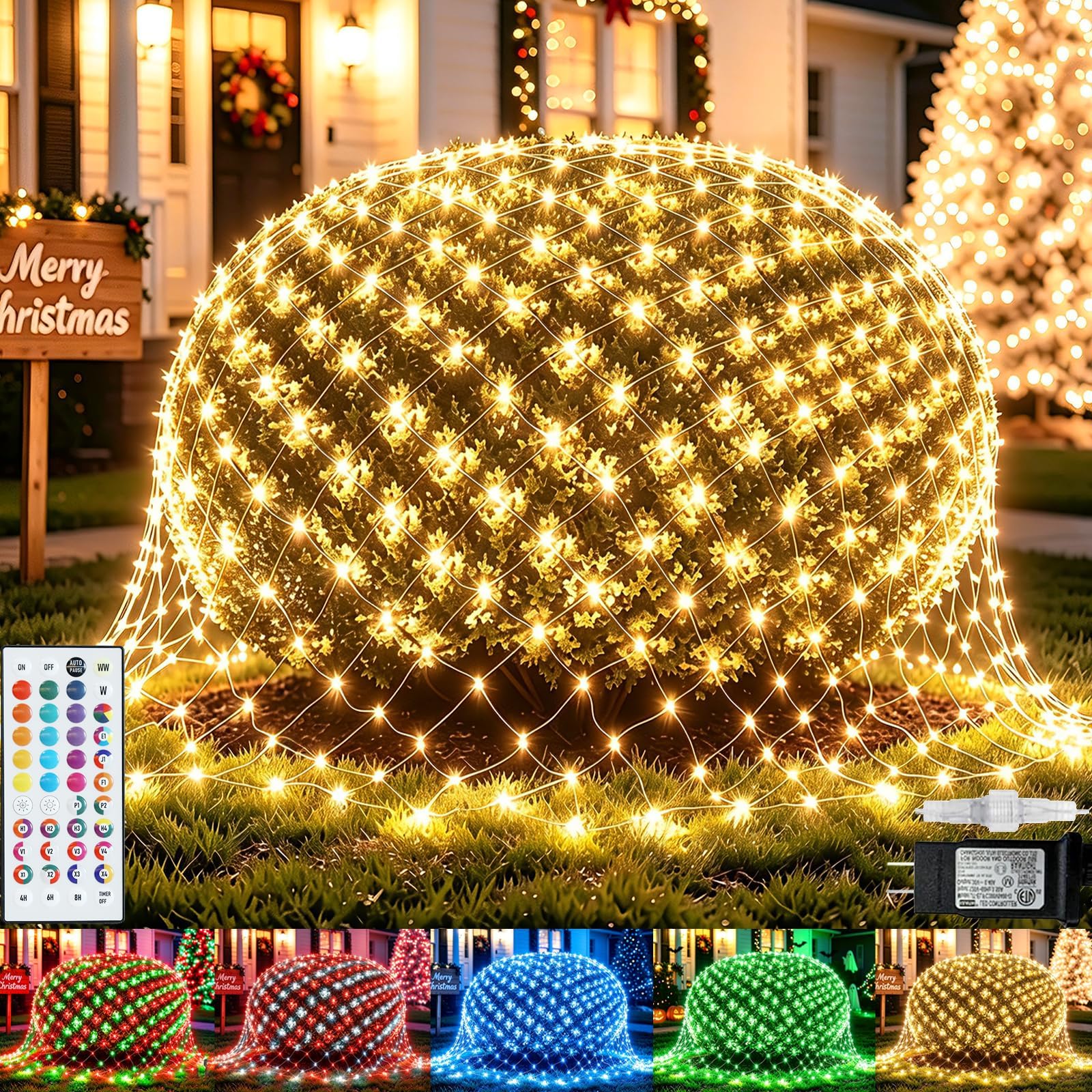 Pooqla RGB Christmas Net Lights Outdoor Mesh Lights 9.8 x 6.6ft Green Wire