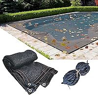 Vista 11 de Redes de hojas de piscina de 14 x 26 pies para piscinas enterradas, cubierta de red de hojas de malla rectangular duradera con ojales y cuerda