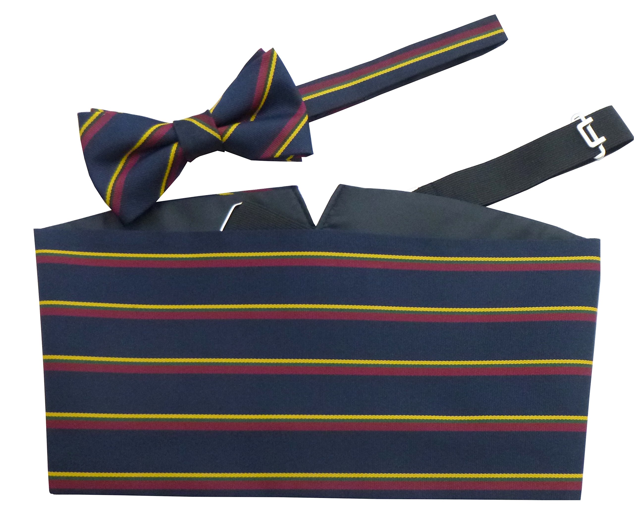 Great British Tie Club Men's Navy, Burgundy, Green, Yellow Royal Marines Regital Cummerbund & Bow Tie (Cummerbund Only)