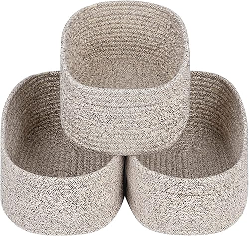 CubesLand Rectangle OrganizationStorage Basket, Natural Cotton Rope Woven Baskets for Organizing, Small Basket for Kids, Baby Nursery, Cat Dog Toy