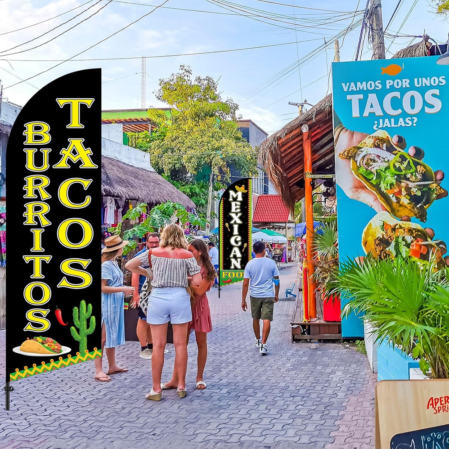 2 Sets 8.2 ft Mexican Food and Tacos Burritos Feather Flags with Pole Kit and Ground Spikes Mexico Restaurant Advertising Flag Banner Sign for Outdoor Mexican Food Tacos Business