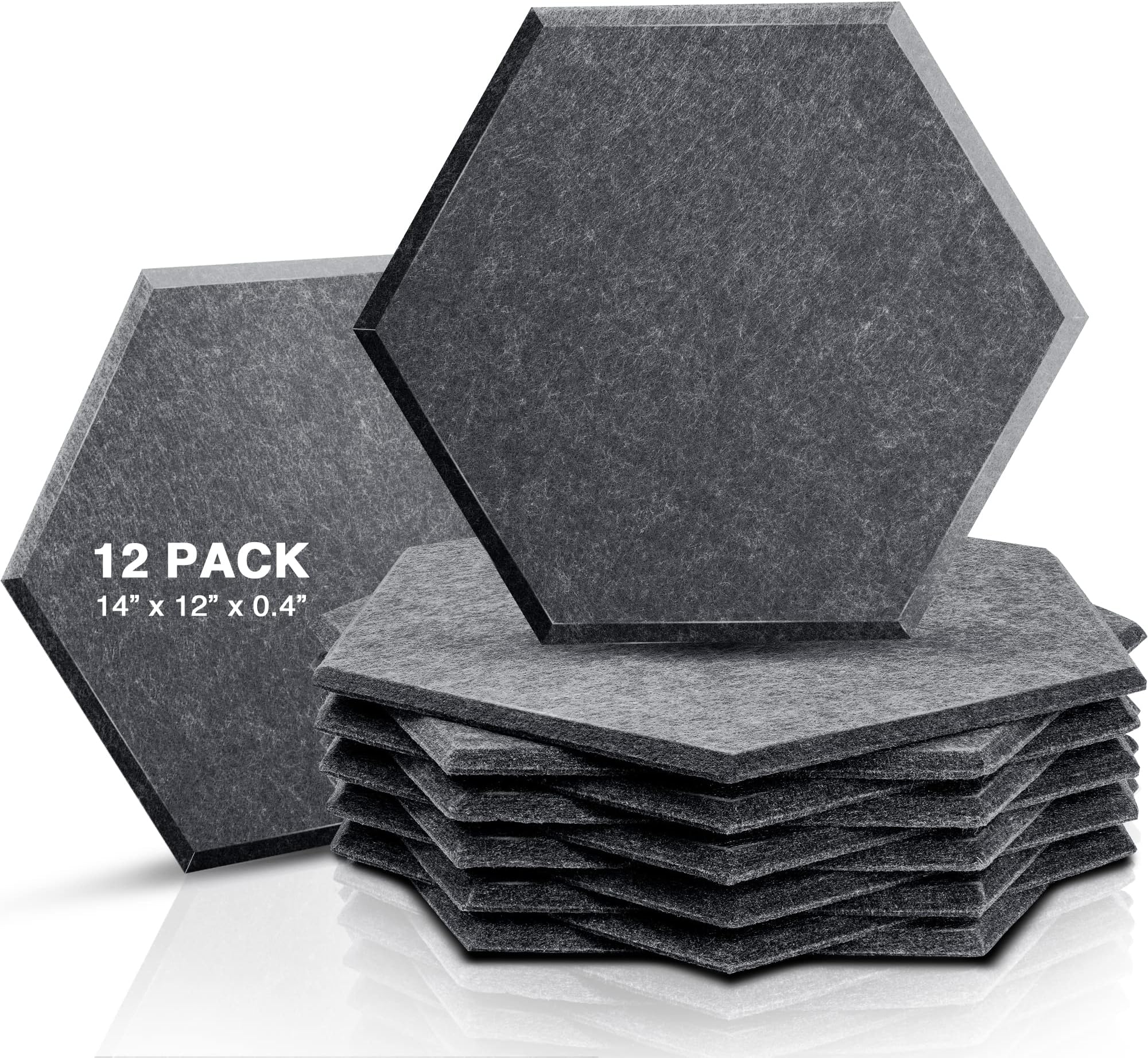 12 Pack Hexagon Acoustic Panels, 14" X 12" X 0.4" High Density Sound Absorbing Panels Sound Proof Insulation Beveled Edge Studio Treatment Tiles-Dark Grey