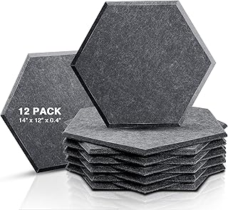 Sonic Acoustics 12 Pack Hexagon Acoustic Panels, 14" X 12" X 0.4" High Density Sound Absorbing Panels Sound proof Insulati...