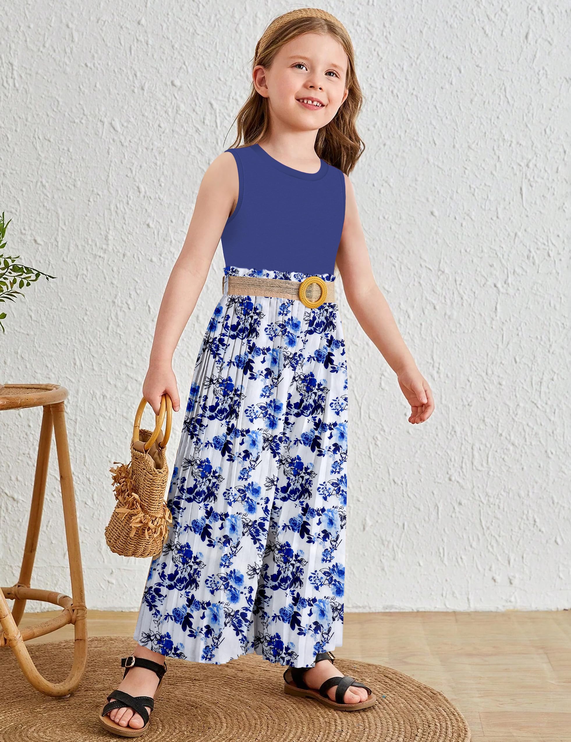 BAVADER Ropa para niñas de 6 a 16 años, camiseta corta sin mangas + pantalones plisados de pierna ancha para niñas, trajes de verano de 2 piezas