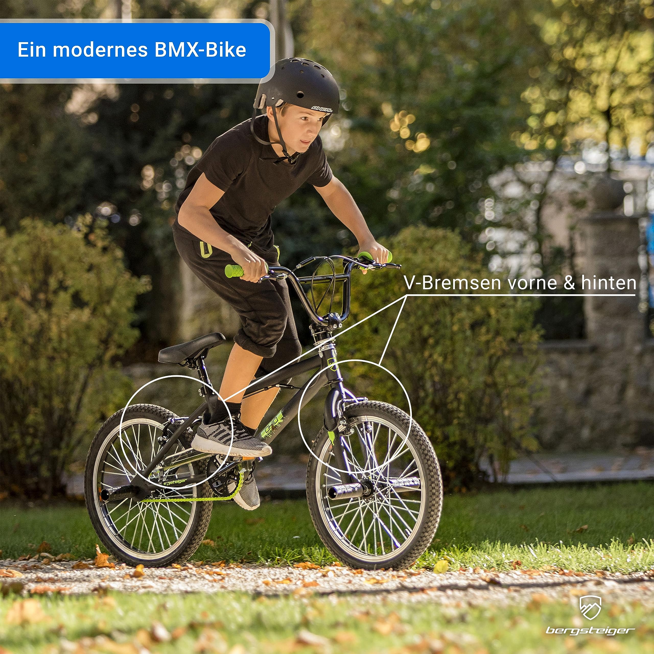 Bergsteiger Ohio 20 Zoll BMX Freestyle Fahrrad mit 360° Rotor-System | Stabiler Hardtail-Rahmen für Fahrspaß ab 130 cm. Inklusive 4 Stahl-Pegs, V-Bremsen und schnellen 90% Vormontage.