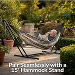 Sunnydaze Handwoven XXL Thick Cord Mayan Double Hammock for Outside - 625-Pound Capacity Heavy-Duty Outdoor Hammock - Black/Natural