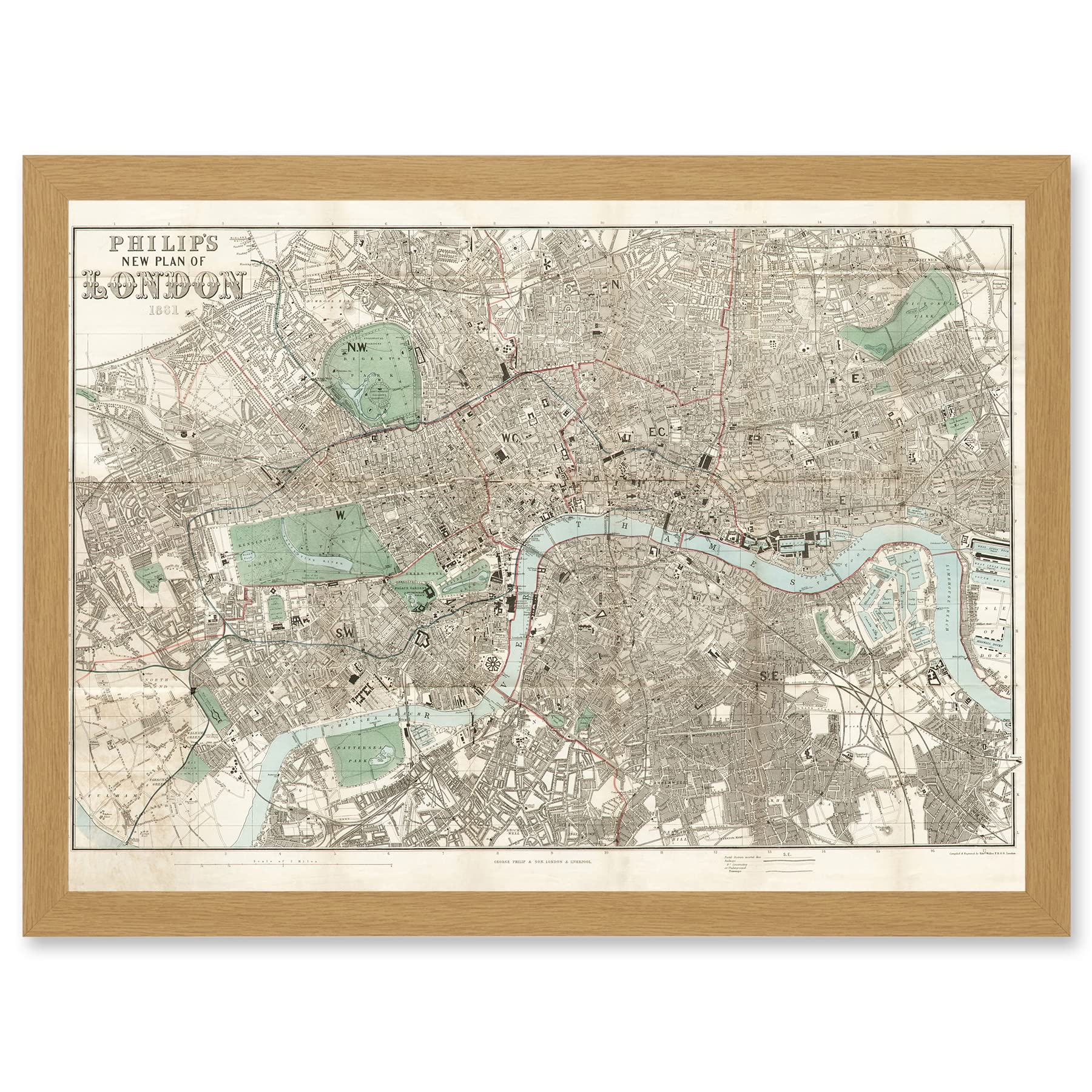 Artery8 Map Philip 1881 London City England New Plan Chart Artwork Framed A3 Wall Art Print
