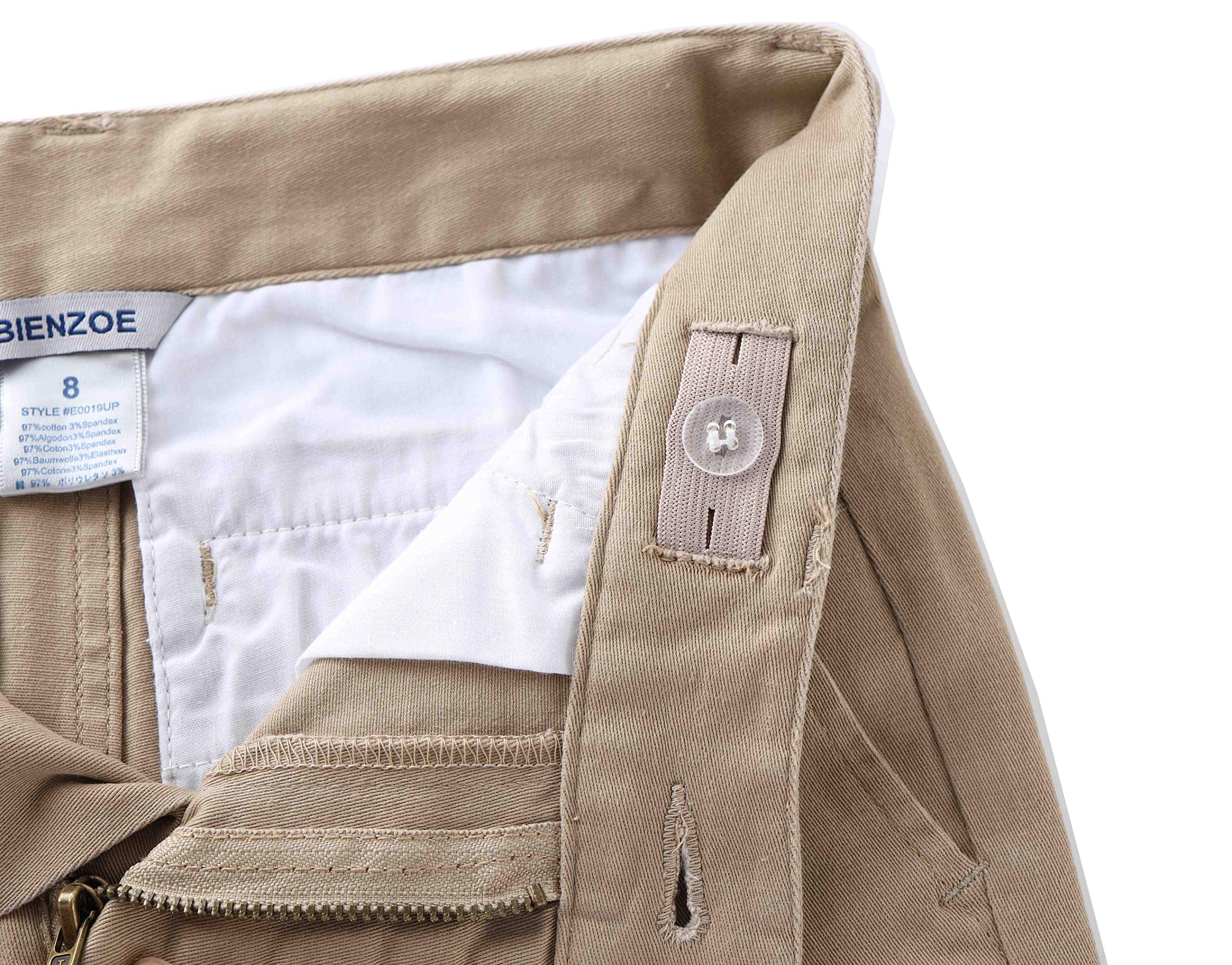 Bienzoe Pantalones de uniforme escolar de algodón elástico con cintura ajustable para niña - beige - 6X