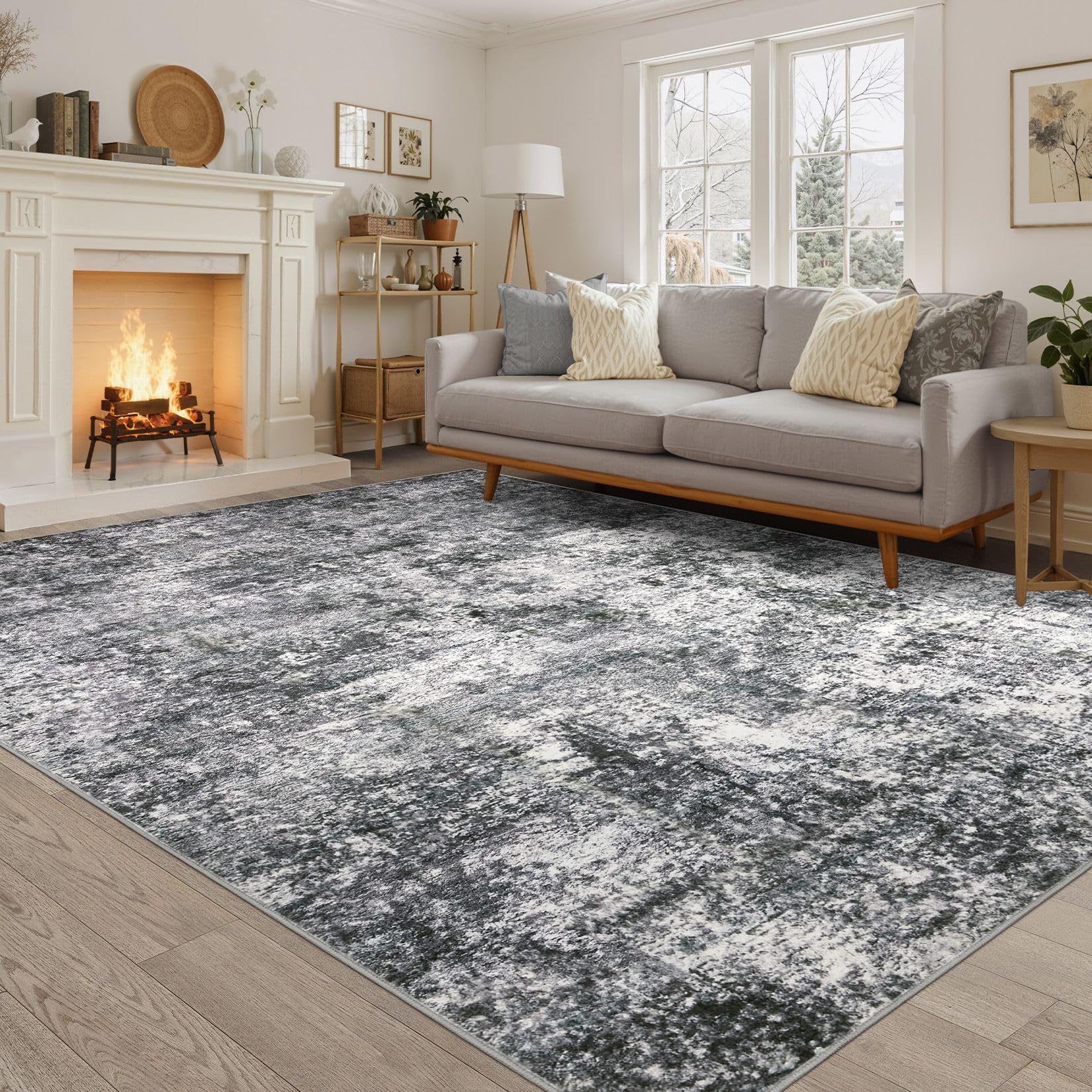 DMOYEST Wohnzimmer Teppich Modern Waschbar | Kurzflor Weich Maschinenwaschbar Rutschfest, Kinder- und Haustierfreundlich für Schlafzimmer Esszimmer Büro