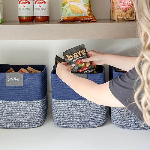 Miniatura 4 de NaturalCozy Cubos de almacenamiento de 11 pulgadas de cuerda de algodón tejida para organizar, paquete de 3, cubos de almacenamiento, cestas de