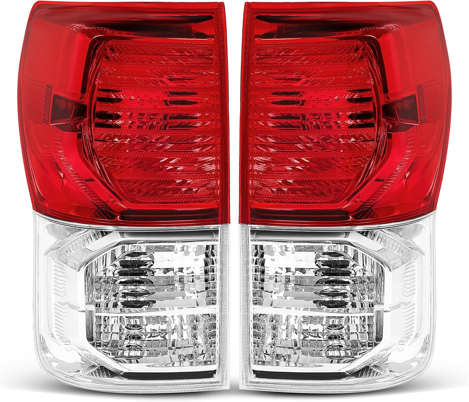 HECASA Pair Tail Light Compatible with 2007-2013 Toyota Tundra Pickup Halogen Rear Brake Tail Lamp Assembly Replacement for TO2800183 TO2800165 (Red Lens+Clear Lens+Chrome Housing)