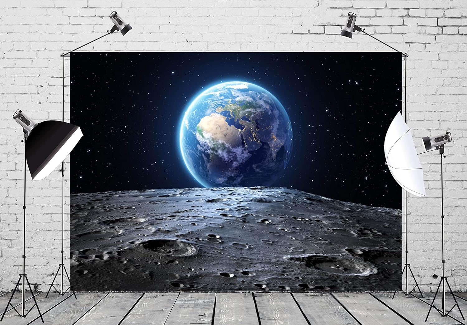 BELECO 10x8ft Fabric Outer Space Backdrop Universe Background Earth Moon Surface Furnished by NASA Planet Stars Photography Backdrop for Birthday Party Decoration Photoshoot Photo Background Props