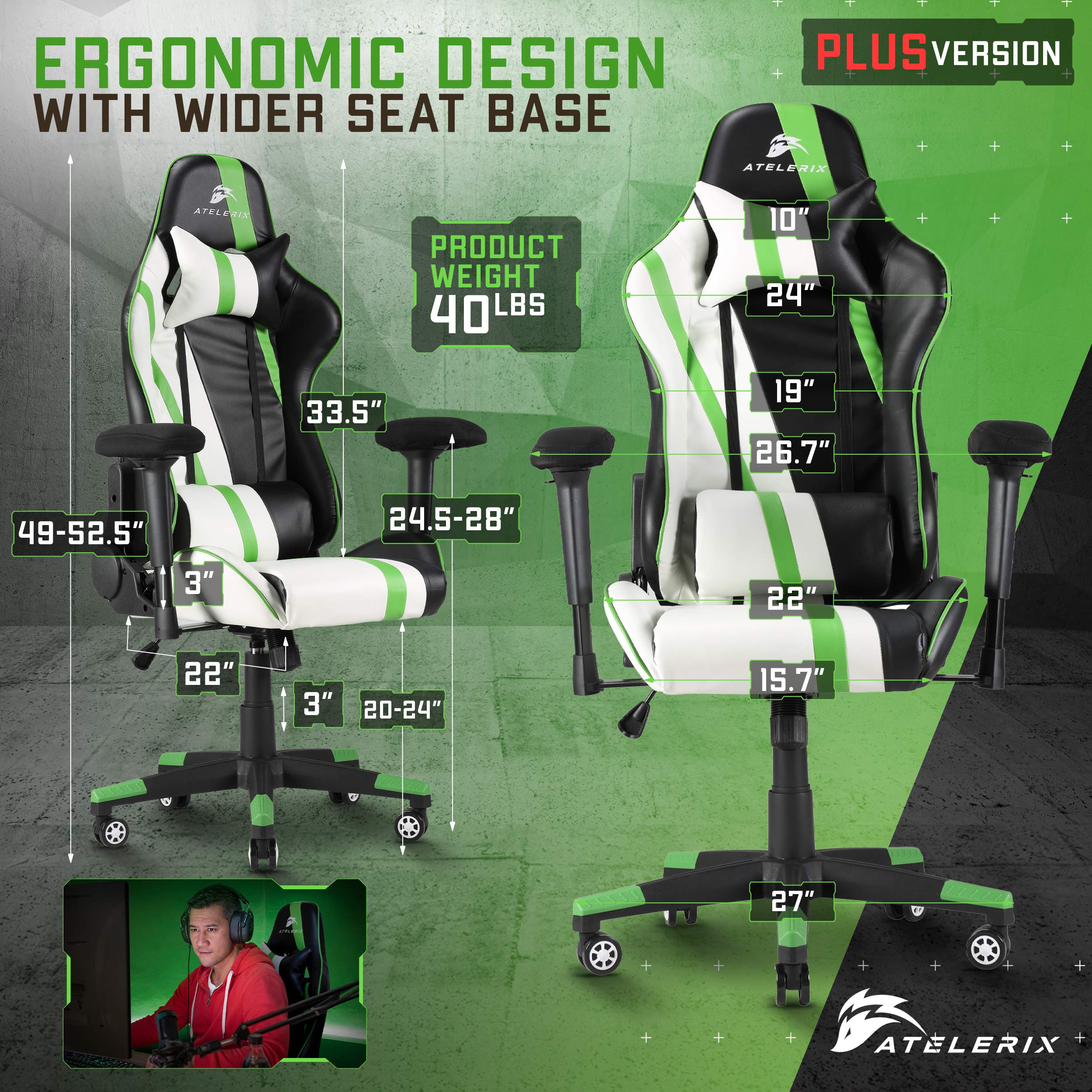 Atelerix Ventris Gaming Chair PU Leather, Fabric, & Extra Wide