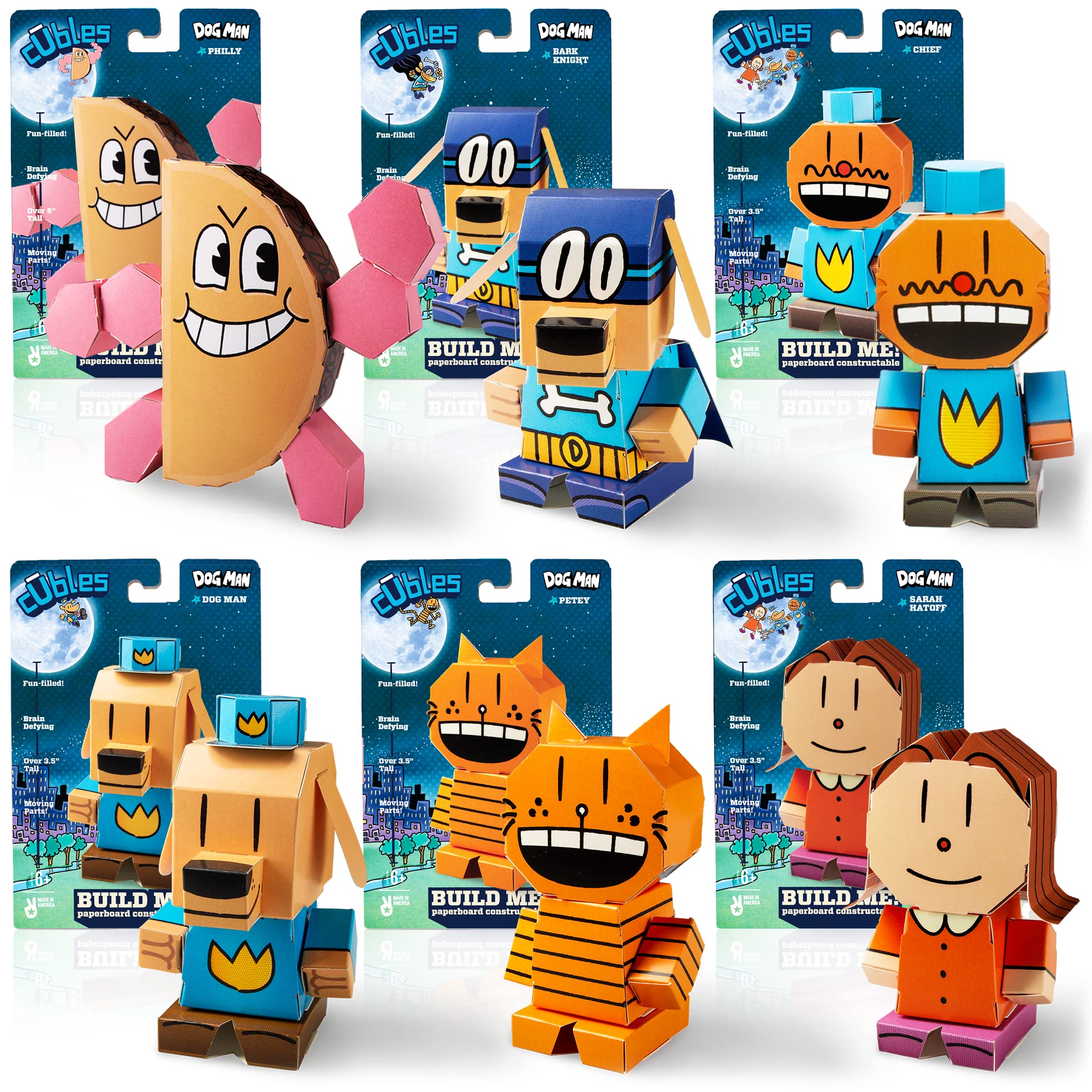 Cubles Classroom Must Haves, 3D Puzzle Origami Craft Kits, Paper Building Sets for Calming Corner Activity, Treasure Box Prize, Party Favor, Great STEM Toy – Dog Man, ONE Each of All 6 CHARS, 6 Pk