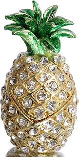 Waltz&F Bejeweled Pineapple Trinket Box Hand Painted Collectible Figurines Decor Ornaments with Crystals