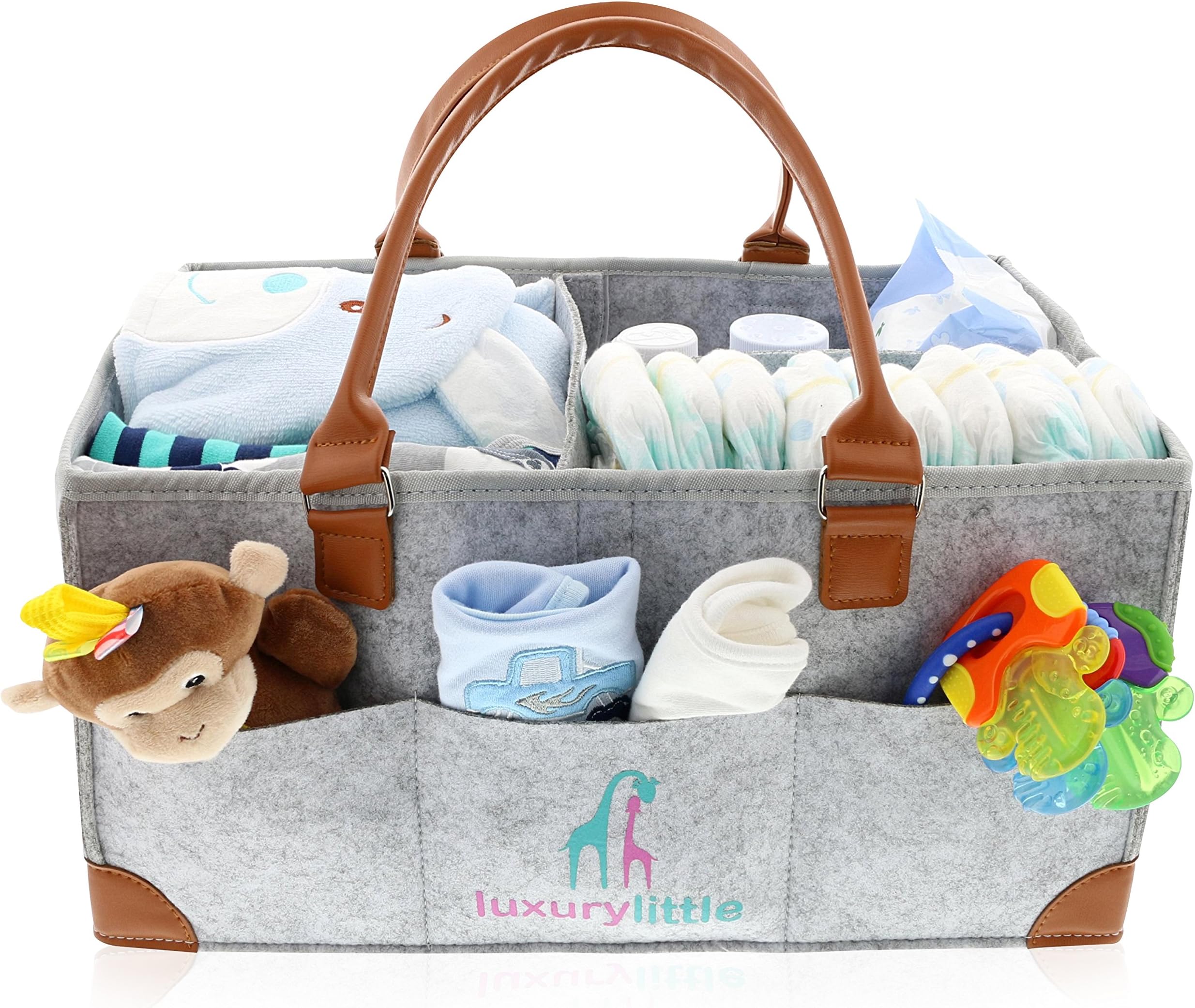 Baby Diaper Caddy Organizer - Extra Large Storage Nursery Bin for Diapers Wipes & Toys | Portable Diaper Tote Bag for Changing Table | Boy Girl Baby Shower Gift Basket | Newborn Registry Must Haves