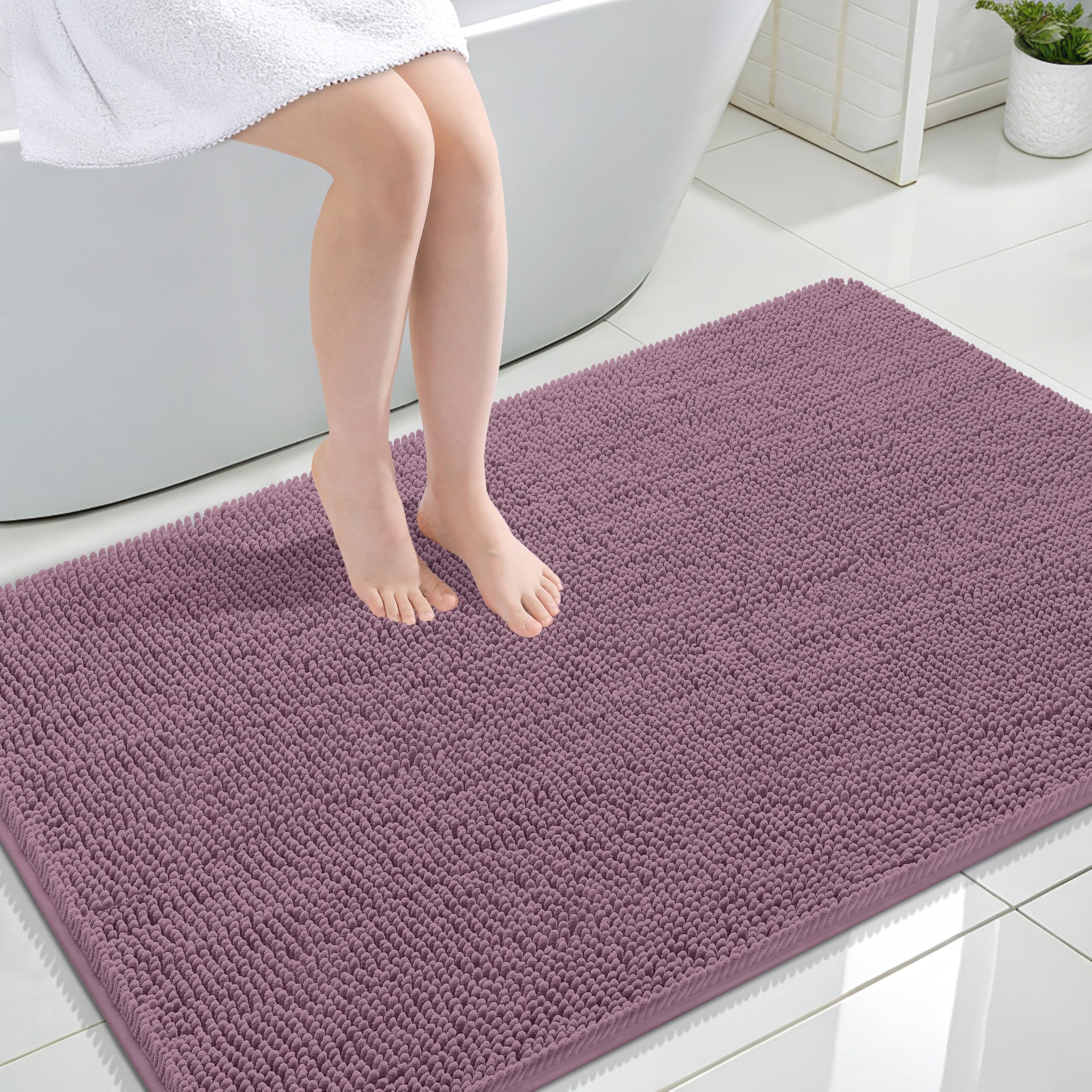 OLANLY Large Bathroom Rugs 44x32, Extra Soft Absorbent Chenille Bath Rugs | Deep Plum, Quick-Drying Rubber Backing, Machine Washable Bath Mat for Bathroom Floor, Tub and Shower, Home Decor Accessories