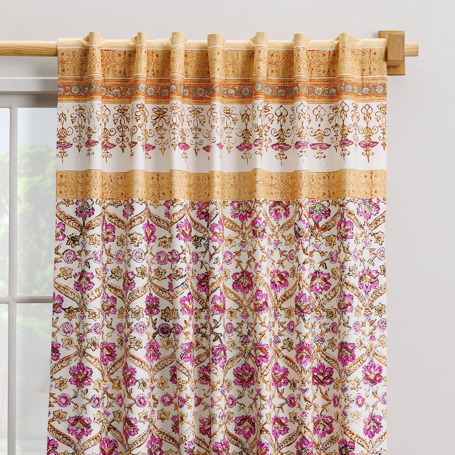 Maison d' Hermine Curtains for Living Room 100% Cotton 84 inch Length One Panel Light Filtering Curtains for Windows with Rod and Loop Pockets (Loriol, 50" W x 84" L)