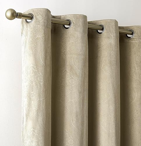 Miniatura 2 de LinenZone Cortinas de terciopelo con elegante diseño en relieve. Las cortinas de terciopelo beige de 84 pulgadas son perfectas como cortinas de