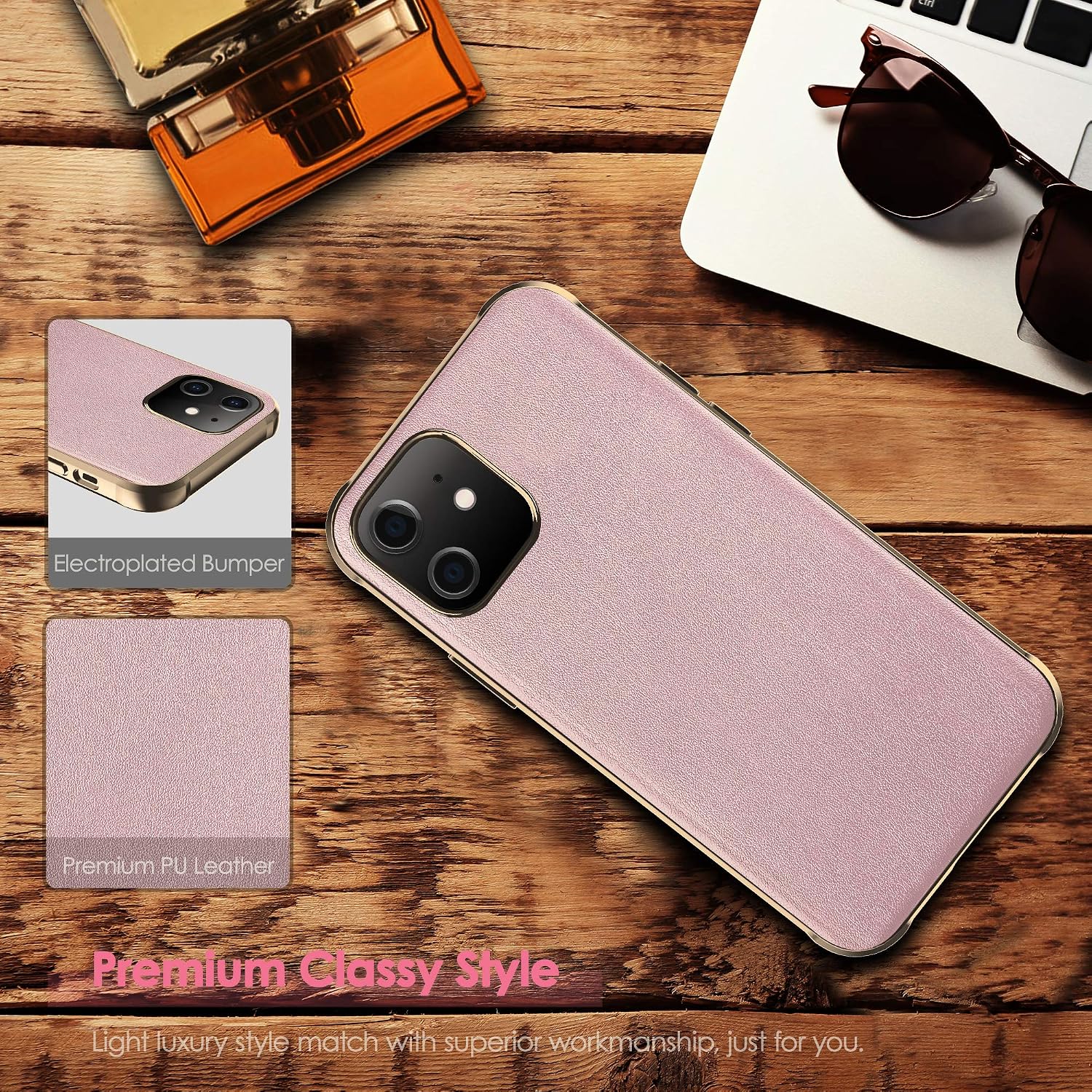 LOHASIC for iPhone 12 Pro Max Case, Slim Luxury Leather Elegant Classic Soft Grip Back Fashion Lovely Cover Cute Beauty Cases for Girls Compatible with iPhone 12 Pro Max 6.7" 2020 5G - Rose Gold