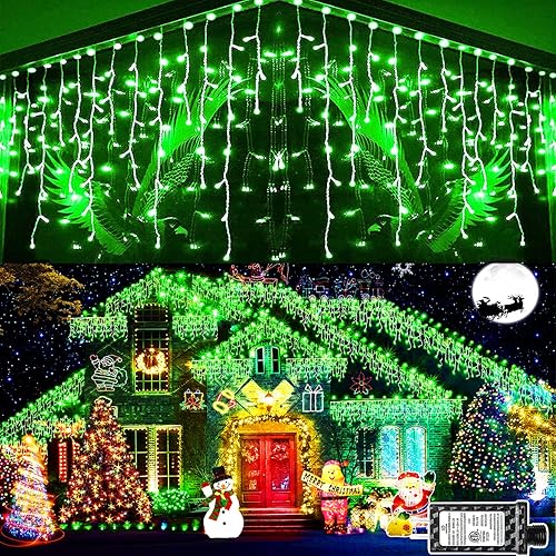 Vista 123 de KNONEW 164 pies 1600 luces LED de Navidad decoración al aire libre, temporizador blanco, 8 modos de luces colgantes con 320 gotas, enchufe en Blanco