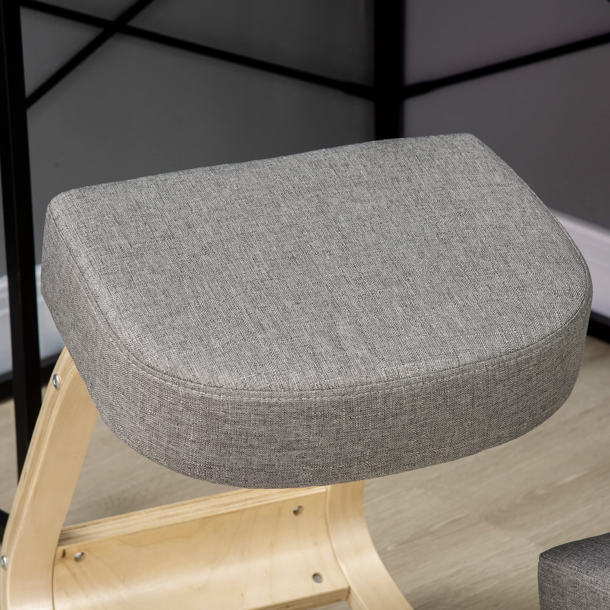 Vinsetto Siège Assis-Genoux Ergonomique Chaise à Genoux Coussin Confortable à Bascule en Tissu et Bois Gris