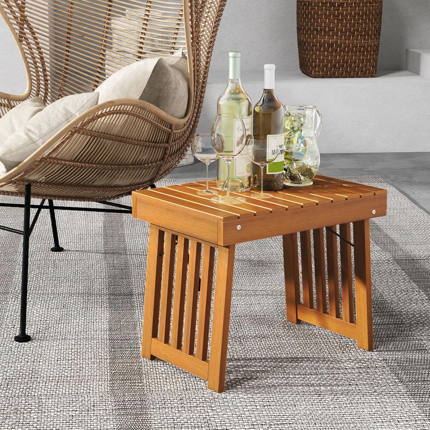 Tangkula Patio Foldable Side Table, Outdoor Folding Acacia Wood Coffee Table w/Slatted Tabletop, Portable Patio Table for Backyard, Poolside, Balcony (1)