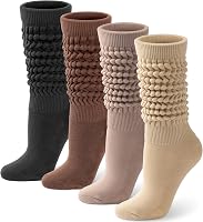 HONGTEYA 4 Pairs Women's Slouchy Cotton Knee High Socks - Boot Socks Leg Warmers Scrunch Tube Soft Cozy Size 5-11
