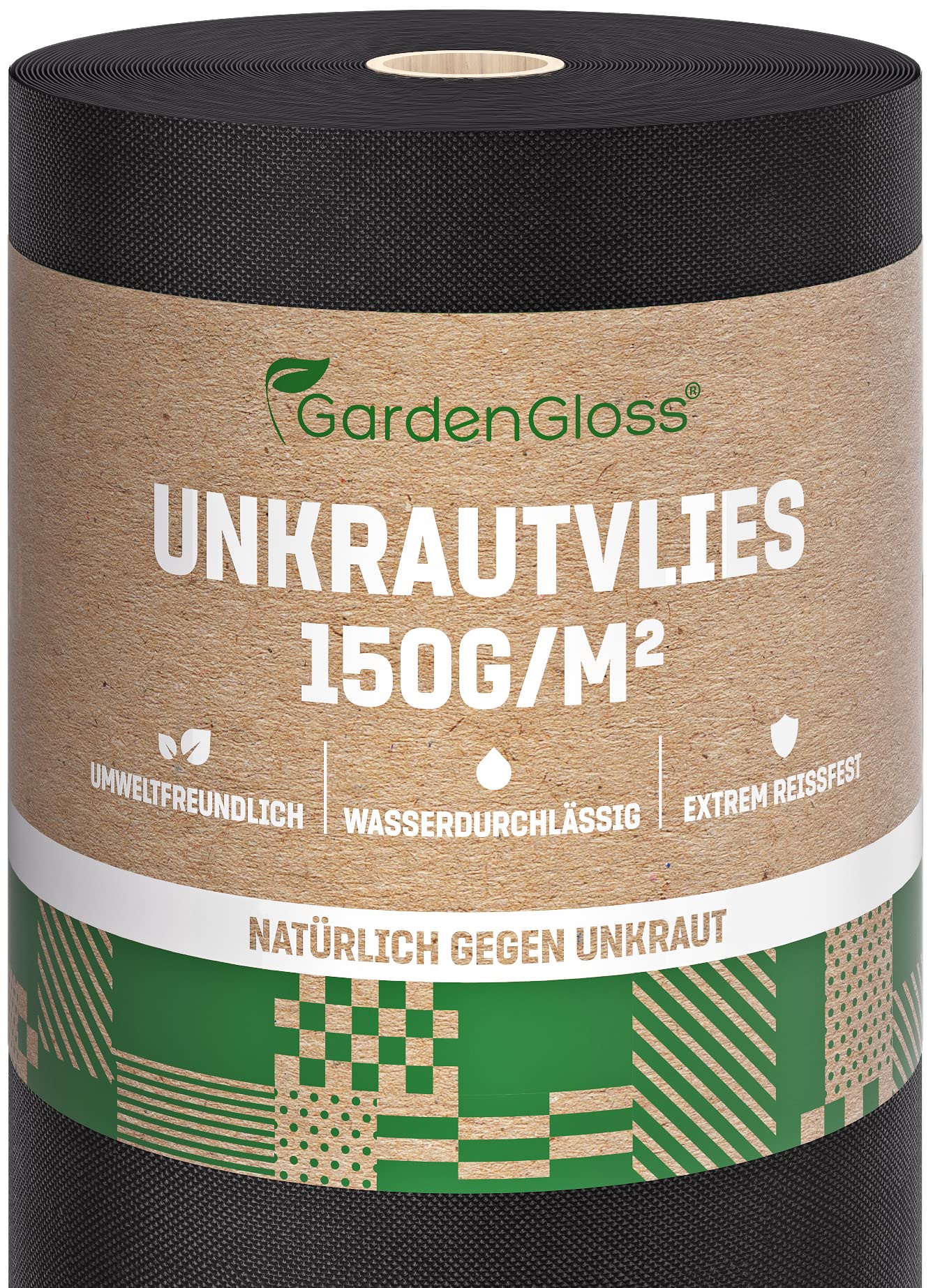 GardenGloss 25m2 Unkrautvlies Gartenvlies 150g/m2 Extra Stark Gegen Unkraut – Extrem Reissfest und Hohe UV-Stabilisierung – Unkrautfolie Wasserdurchlässig (25m x 1m, 1 Rolle)