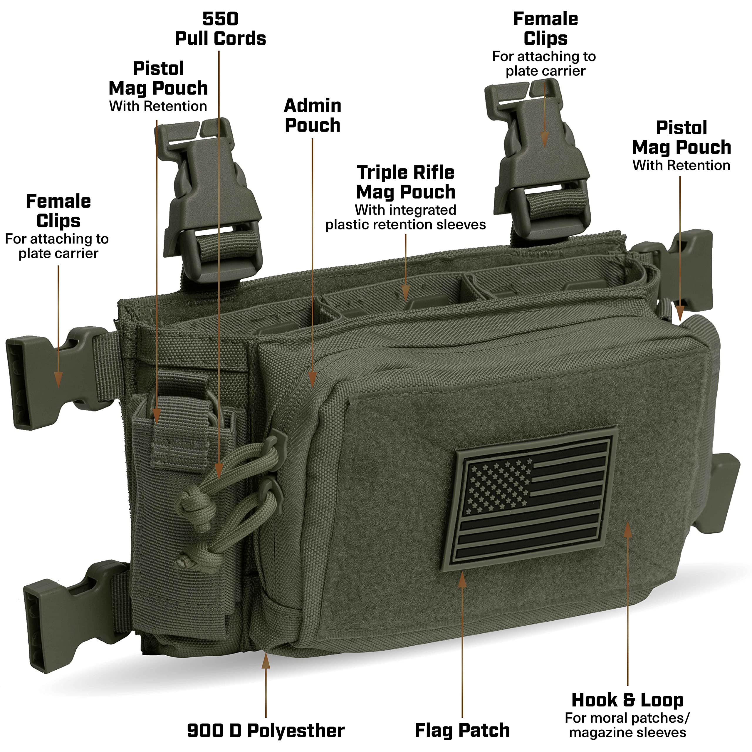 Tacticon Chest Rig Elite | Tactical Vest or X-Harness Mounted Chest Rig | Combat Veteran Owned Company | Rifle/Pistol/Admin Pouches | Operations & Civilian Defensive Use