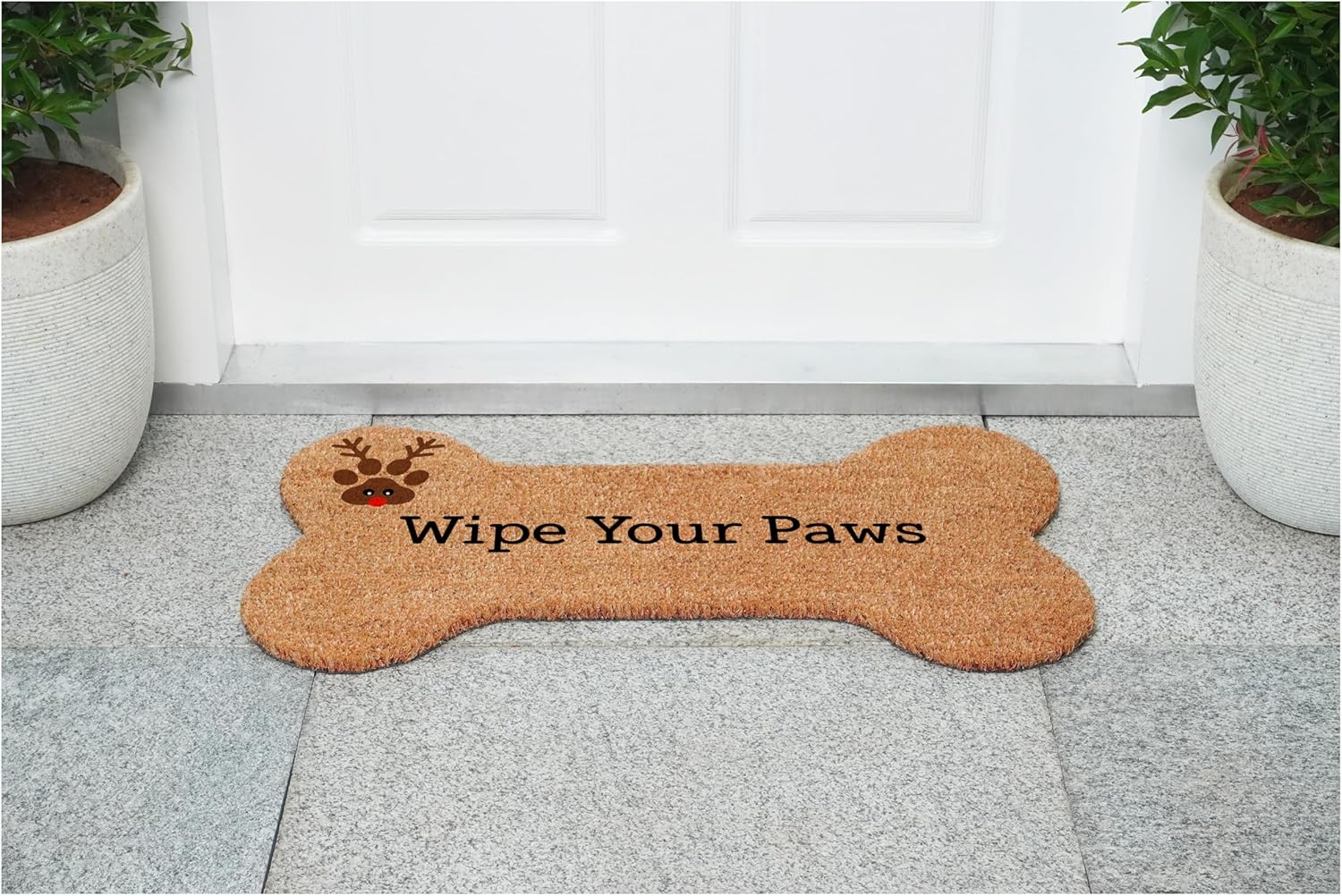 Calloway Mills 116561729 Dog Bone Shape Wipe Your Paws Reindeer, 17" x 29"