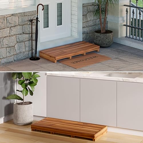 Miniatura 6 de TINAMO Taburete One Step para ancianos (35 pulgadas de longitud) Taburete alto de madera de acacia con almohadillas antideslizantes Taburetes de