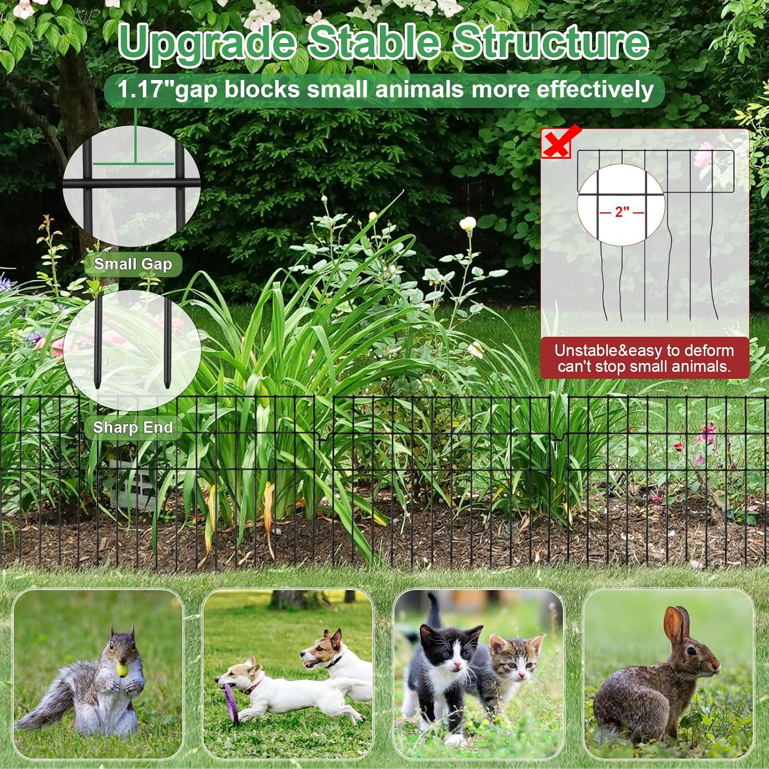 20 Panels Animal Barrier Fence, 27ft (L) X13in (H) No Dig Garden Fence for Dog Rabbit, 1.17in Gap Rustproof Metal Stakes Decorative Garden Fencing,Ground Defense Border Fence for Outdoor,Yard,Patio