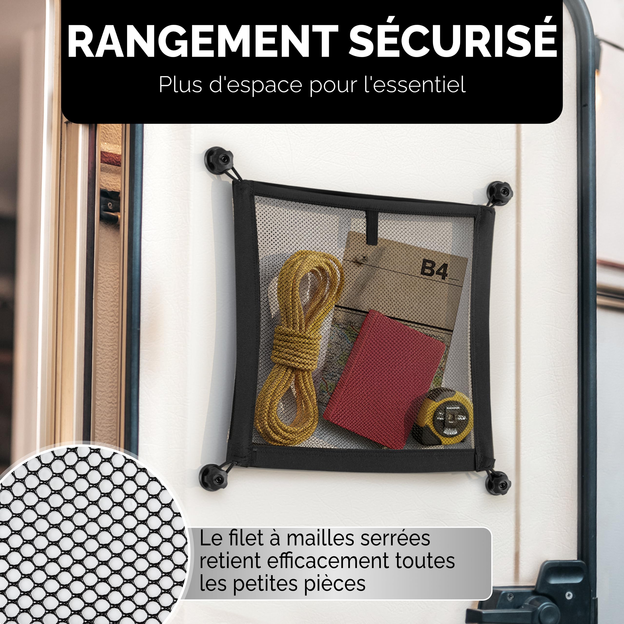 Vicera Filet de Rangement - Filet à Bagages- Organisateur pour Camping-Cars, campeurs, Bateaux, ménage Set de 2 pièces Noir