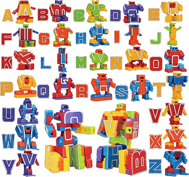 JOYIN 26 Pieces Alphabet Robot Action Figure Toys for Kids ABC learning, Birthday Party, School Classroom Rewards, Carnival Prizes, Pre-school Education Toy,Easter Basket Stuffers
