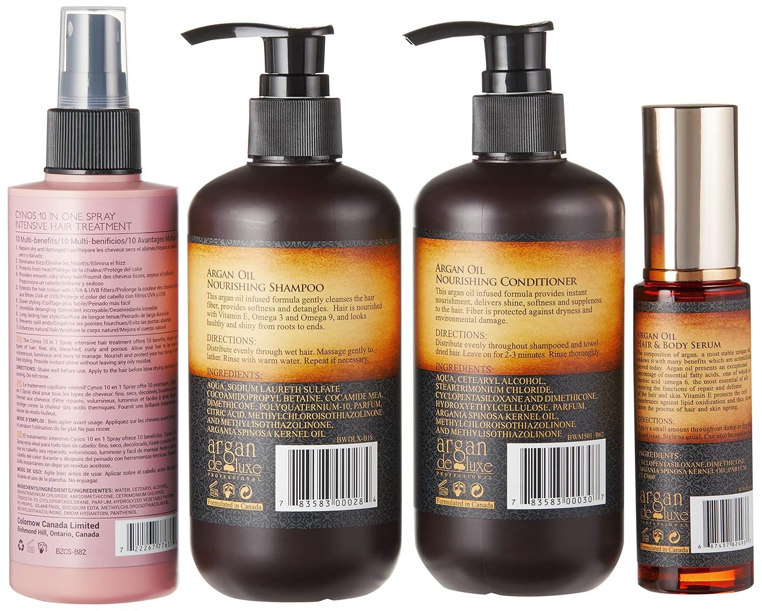 Argan Deluxe Professional Shampoo, Conditioner, 10 in 1 Spray, Moroccan Argan Oil Serum Bundle