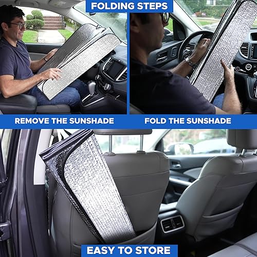 Miniatura 26 de EcoNour Parasol para parabrisas de automóvil de acordeón, doble visera plegable con 4 ventosas, parasol reflectante para parabrisas de automóvil