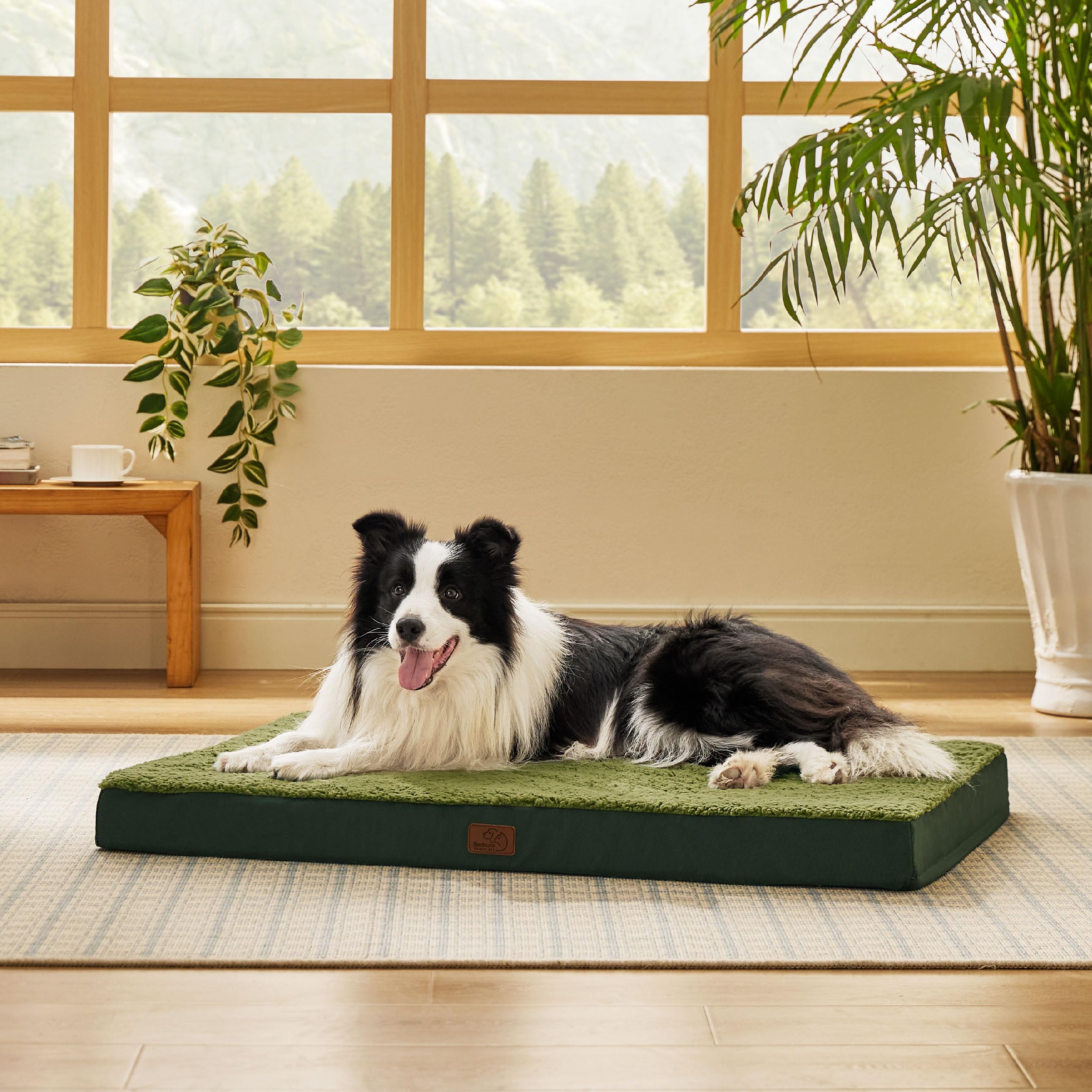 Bedsure Cuscino per Cane Gande - Materassino per Cani Taglia Grande Interno Cuscino Cane Sfoderabile Lavabile 91x69x7.6 cm, Verde