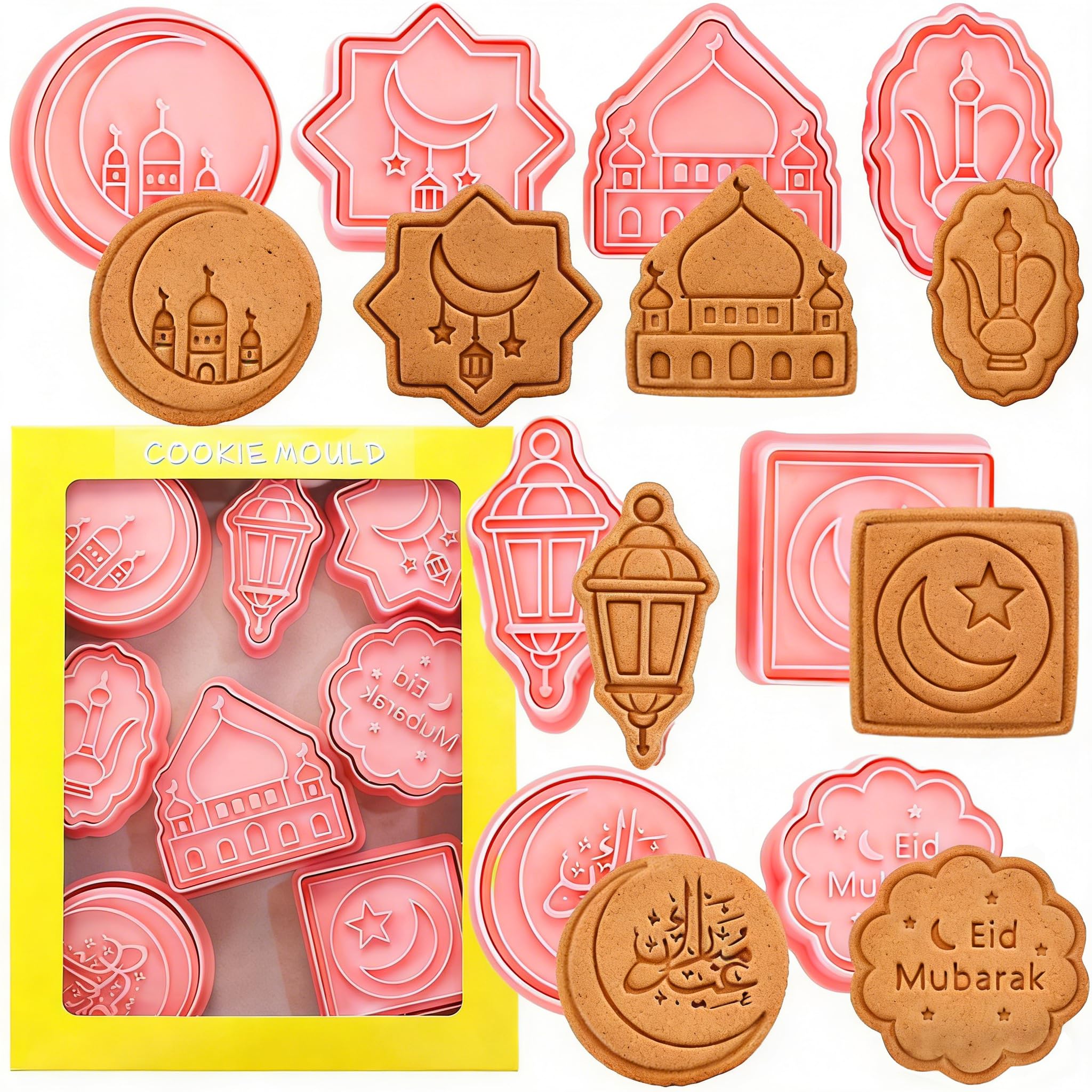 Emporte-pièces Eid Mubarak 3D pressables, moules biscuits Aïd Mubarak et décoration gâteau islam