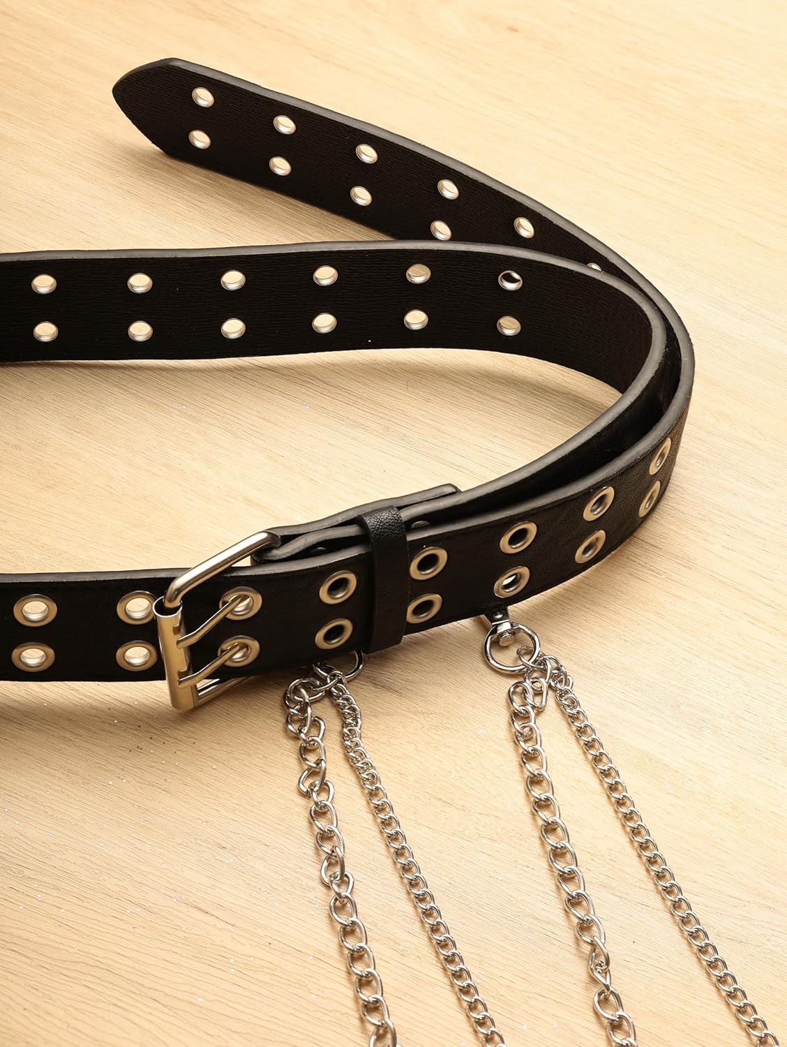 Sacina Black PU Leather Belt With Detachable Chain, Emo Punk Grunge Jewelry, Gothic Black Studded Belt for Women, Goth Accessories - Image 7