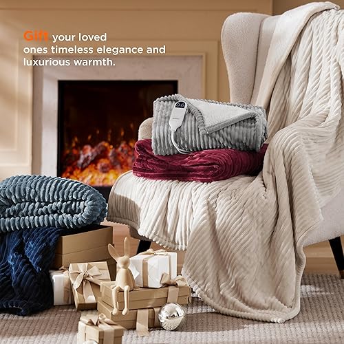 Vista 120 de Bedsure GentleSoft - Manta térmica eléctrica, suave manta eléctrica de franela acanalada, calefacción con 4 ajustes de tiempo, 6 ajustes de calor